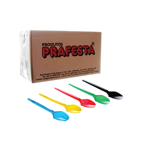 Colher Plast. Sobremesa Colorida Cx 5x200 Un Prafesta