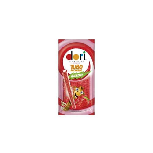 Bala Tubo Recheado Morango Ácido 70 Gr Dori