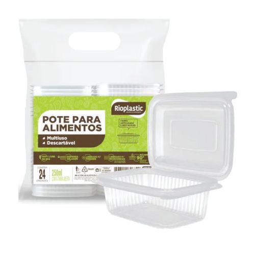 Kit Pote Retangular 250 Ml C/ 24 Un Rioplastic