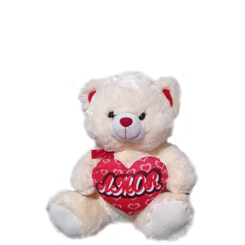 Pelucia Urso Coração Amor Branco 46 Cm (Fe6686) Fizzy