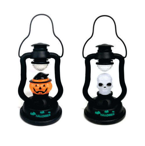 Mini Lampião Halloween C/ Luz Abóbora 12x18cm