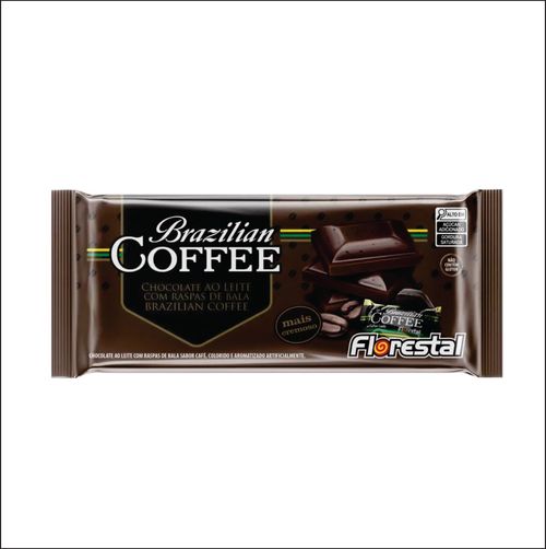 Barra Chocolate Ao Leite C/ Raspas Bala De Café 80 Gr Florestal