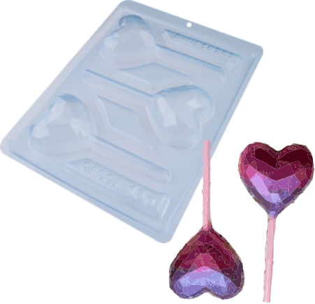 Forma Silicone Pirulito Coração Lapidado (*10283) Bwb