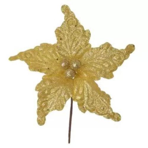 Haste Bico De Papagaio Gliter Dourado 23cm (47792002) Flor Arte
