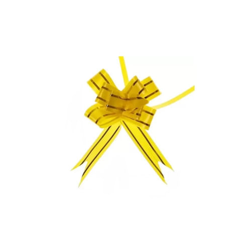 Laço Pronto Liso Amarelo Lista Dourada 18mm C/ 10 Un Brfestas