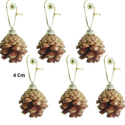 Enfeite Natal Pinha 4cm Marrom/Branca 6un (75069003) Florarte