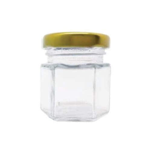Adorno Pote Vidro Sextavado Tampa Dourada 45 Ml (4746/5) Yoss