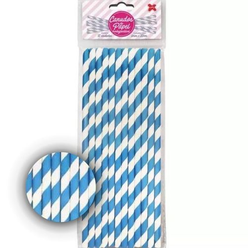 Canudo De Papel Dobravel Listrada Azul Tifany C/ 20 Un Brfestas