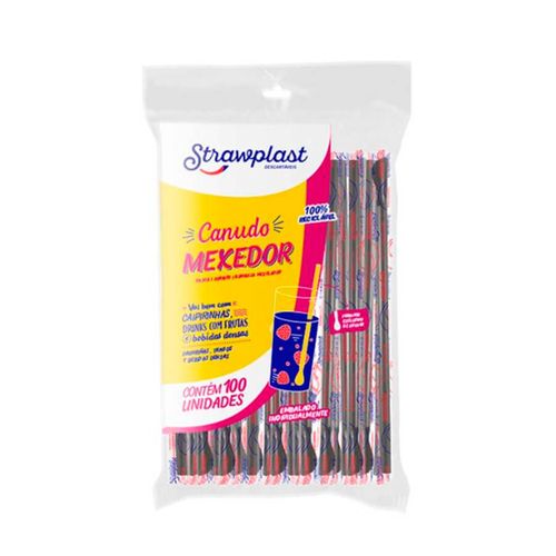 Canudo Mexedor Preto 6 Mm  C/ 100 Un Strawplast