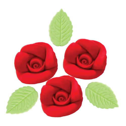 Biscuit Comestivel Rosa Artesanal G Vermelha C/ 3 Rosas E 3 Folhas (001) Jady
