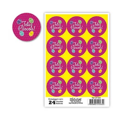 Etiqueta Redondo Feliz Pascoa Pink/Coelho/Ovos C/ 24 Un (Ep-500-503) Kid-Art