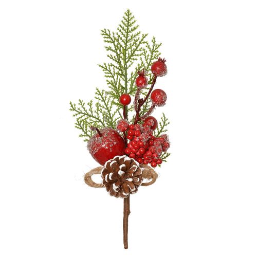 Haste Maça Açucarada C/ Pinha Vermelho 25cm (74880001) Flor Arte