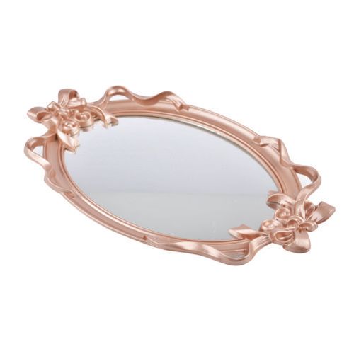 Bandeja Oval Metalizada Rose C/ Espelho 37x25 Cm (Wx6882) Wellmix