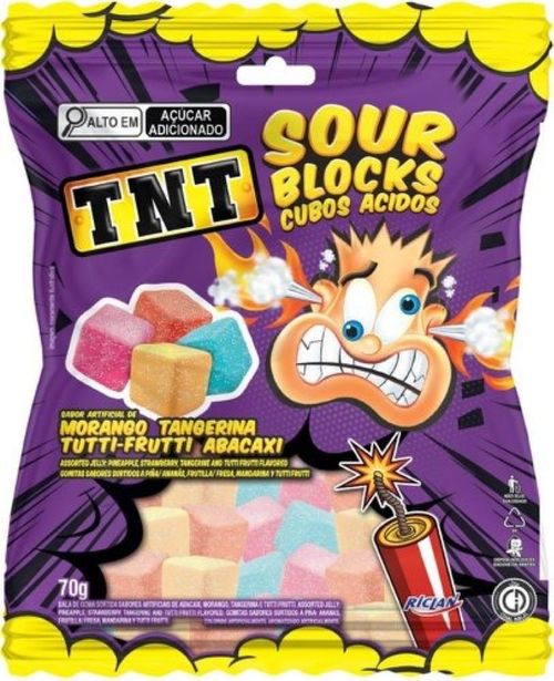 Bala Goma Tnt Sour Blocks 70 Gr Riclan