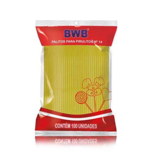 Palito Pirulito Plastico Medio Amarelo C/ 100 Un Bwb