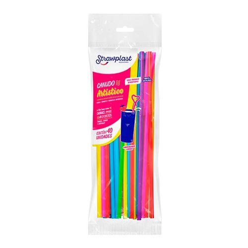 Canudo Artistico Flexível C/ 40 Un Strawplast