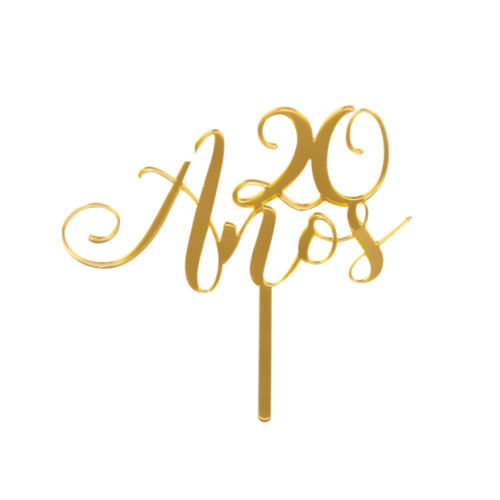Topo De Bolo Acrilico 20 Anos Dourado (Gmezn1197) Primechef