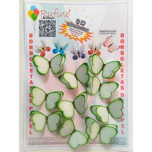 Topo Borboletas 3d Verde Agua Pq 10un Rufino Artes