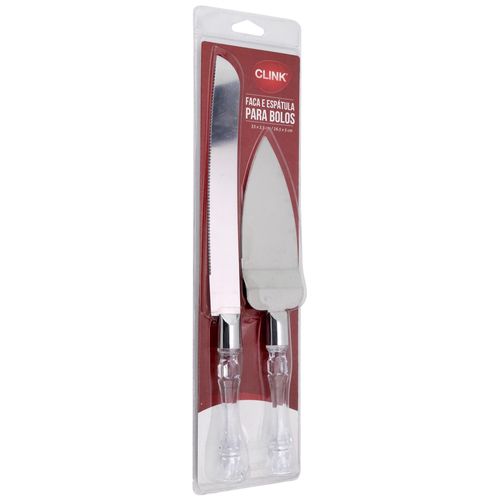 Kit Faca/ Espatula P/ Bolo Aço Inox E Acrilico (Ck4527) Clink