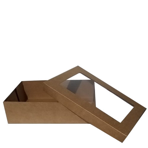 Caixa Bolo Kraft C/ Visor 36x24x10 Cm (3624100202) Un Agabox
