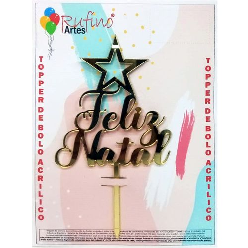 Topo Acrílico Estrela Natal Dourado Rufino Artes