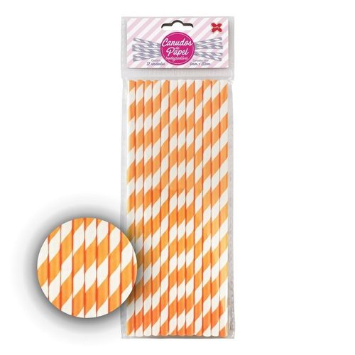 Canudo De Papel Dobravel Listrada Laranja C/ 20 Un Brfestas