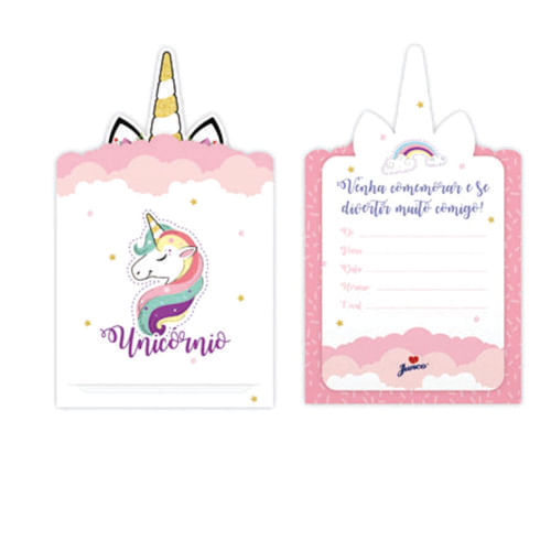 Convite Unicornio Novo C/ 8 Un Junco