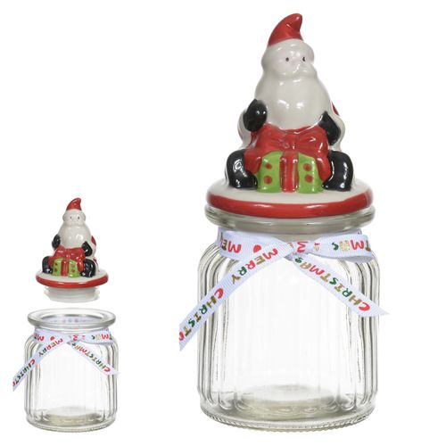 Enfeite Natal Pote De Vidro 300 Ml Papai Noel Colorido 16,5x8 Cm (47745001) Florarte
