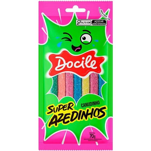 Bala Canudinho Super Azedinha Gelatines 70 Gr Docile