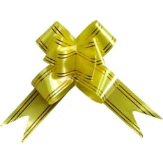 Laço Pronto Liso Amarelo Lista Dourada 30mm C/ 10un Brfestas