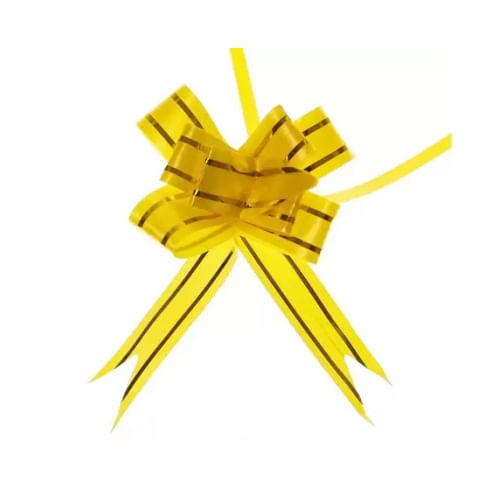 Laço Pronto Liso Amarelo Lista Dourada 23mm C/ 10 Un Brfestas