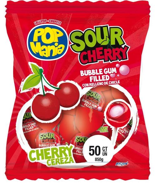 Pirulito Sour Cherry C/ 50 Un 850 Gr Pop Mania
