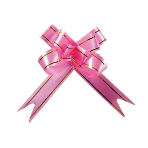 Laço Pronto Liso Rosa Lista Dourada 23mm (70962) C/ 10un Brfestas