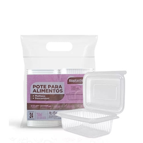 Kit Pote Retangular 750 Ml C/ 24 Un Rioplastic