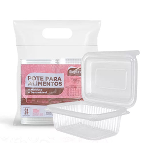 Kit Pote Retangular 1000 Ml C/ 24 Un Rioplastic