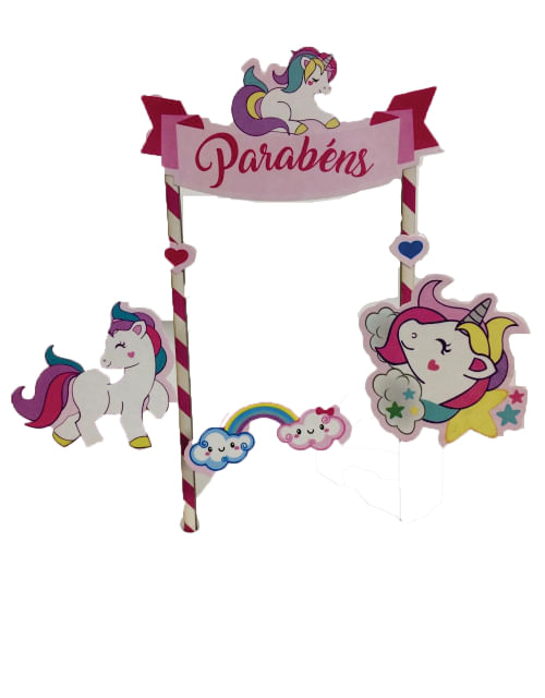 Topo P/ Bolo Pequeno Unicornio C/ 4 Pçs Pablo