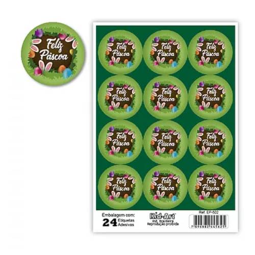 Etiqueta Redondo Feliz Pascoa Toca Orelinhas (Ep-500-502) C/ 24 Un Kid-Art