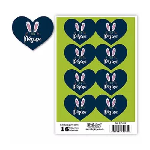 Etiqueta Coração Feliz Pascoa Azul Escuro C/ 16 Un (Ep-500-504) Kid-Art