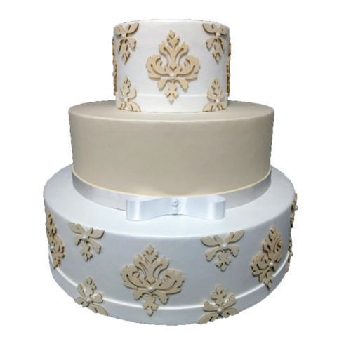 Bolo Cenográfico Arabescos Bege/Branco (19113) Cia Do E. V. A
