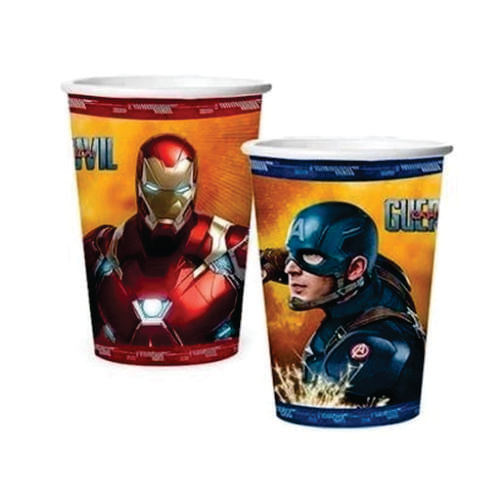 Copo Descartavél Papel 180 Ml Capitão América Guerra Civil C/ 8 Un Regina