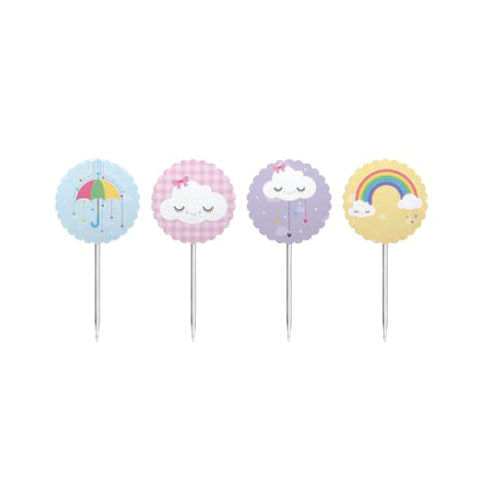 Toppers P/ Doces E Salgados Chuva De Amor C/ 8 Pçs Junco