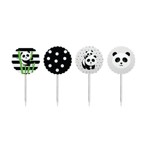 Toppers P/ Doces E Salgados Panda C/ 8 Pçs Junco