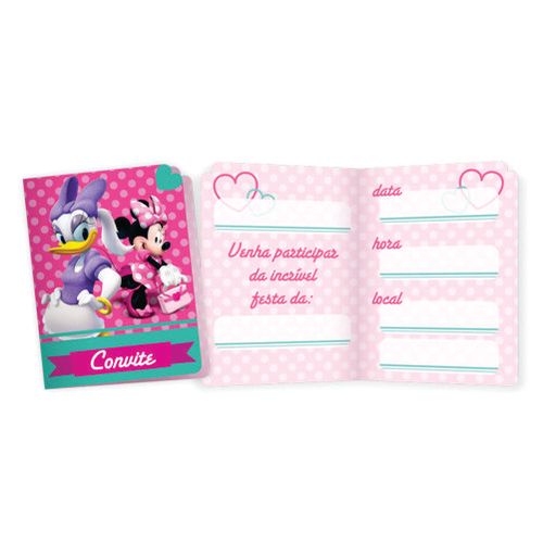 Convite Pequeno Minnie Rosa C/ 8 Un Regina