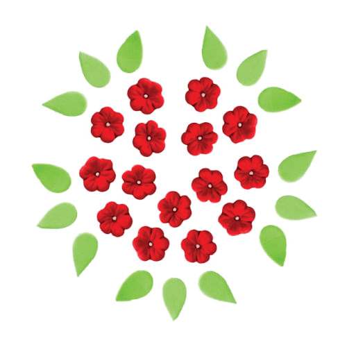 Biscuit Comestivel Flor Do Campo M Vermelho C/ 15 Flores E 15 Folhas (004) Jady