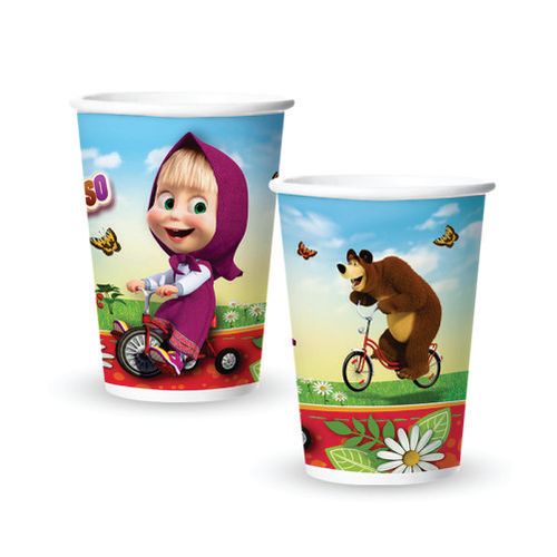 Copo Descartavél Papel 180 Ml Masha E O Urso C/ 8 Un Regina