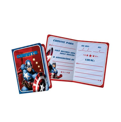 Convite Grande Capitão América Assemble C/ 8 Un Regina