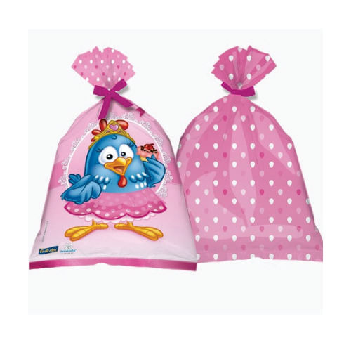 Sacola Plast. Galinha Pintadinha L. Rosac/ 8 Un Festcolor