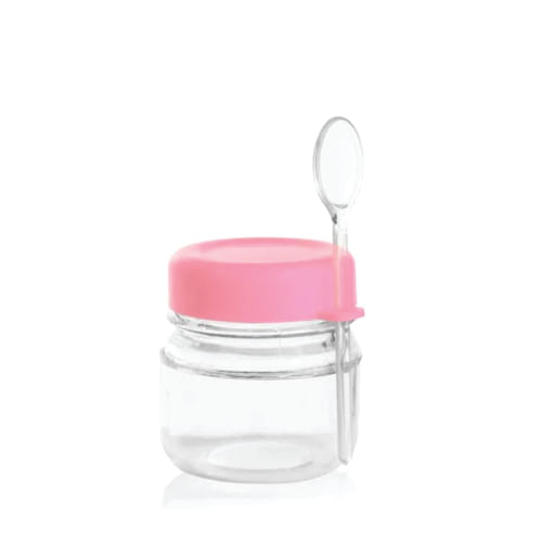 Pote De Papinha C/ Colher Rosa Bebe C/ 10 Un Plastbrindes