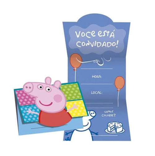 Convite Grande Peppa Pig C/ 8 Un Regina