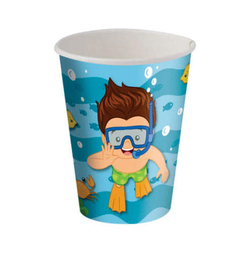 Copo Descartável Papel 200 Ml Fundo Do Mar C/ 8 Un Festcolor